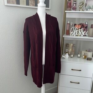 Warm and Beautiful Burgundy Open-Front Cardigan